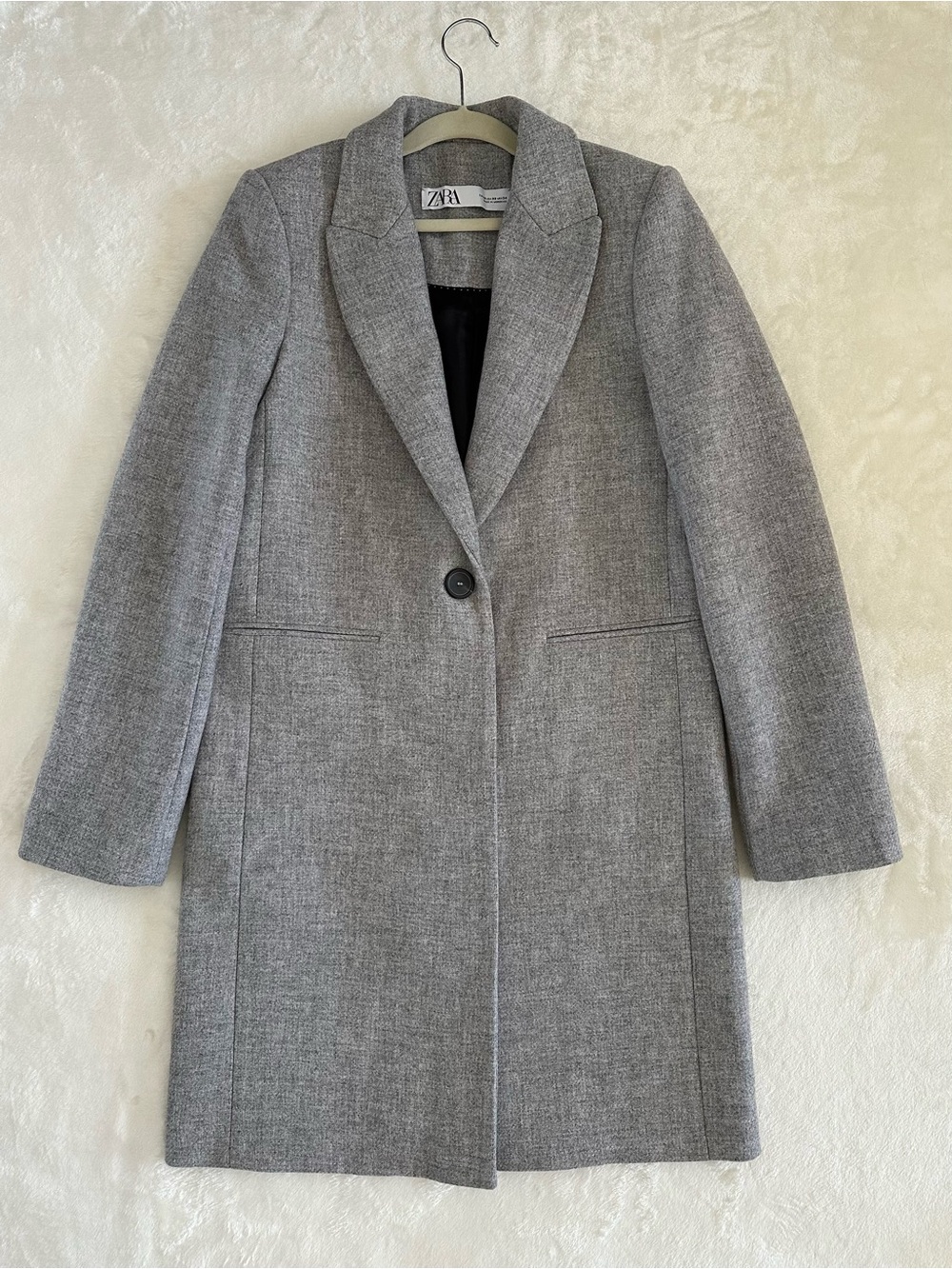 Zara Gray Single-Button Tailored Long Coat XS